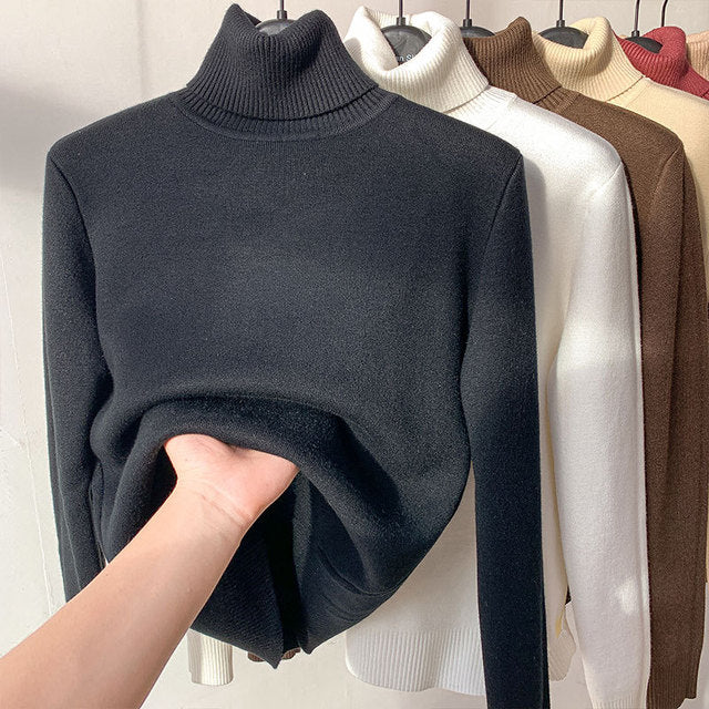 Fleece Turtleneck - Stickad - Hög hals - Turtleneck-tröja - Damstickat