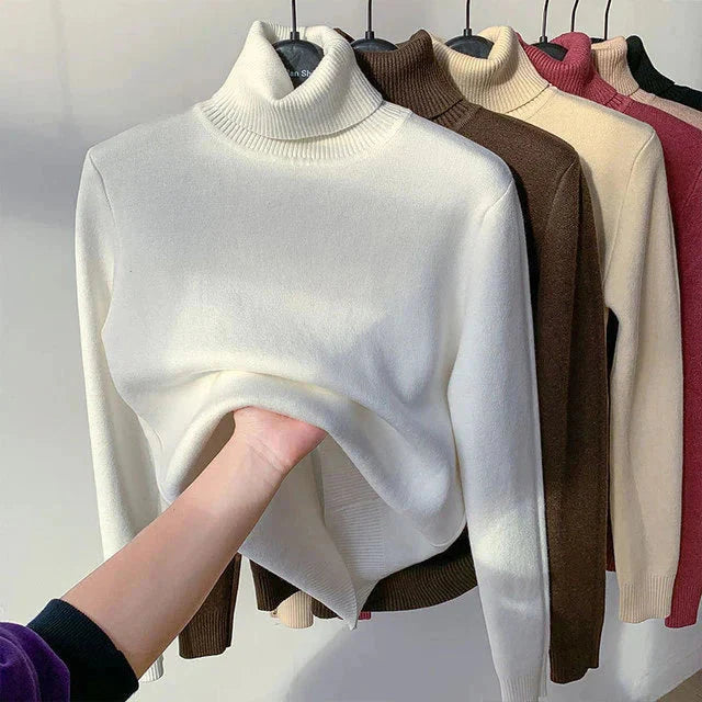 Fleece Turtleneck - Stickad - Hög hals - Turtleneck-tröja - Damstickat