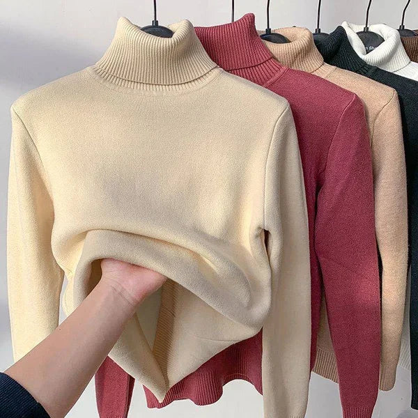 Fleece Turtleneck - Stickad - Hög hals - Turtleneck-tröja - Damstickat