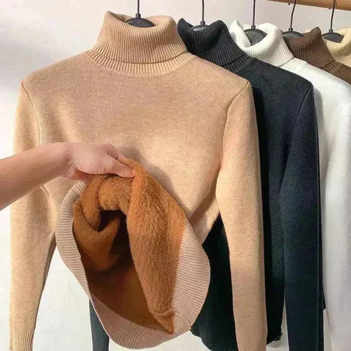 Fleece Turtleneck - Stickad - Hög hals - Turtleneck-tröja - Damstickat