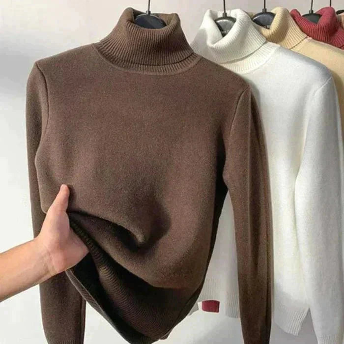 Fleece Turtleneck - Stickad - Hög hals - Turtleneck-tröja - Damstickat