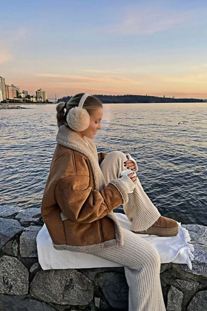 Fleecefodrad jacka - Brun - Teddyfodrad - Vinterjacka i mocka - Vinterjacka för dam