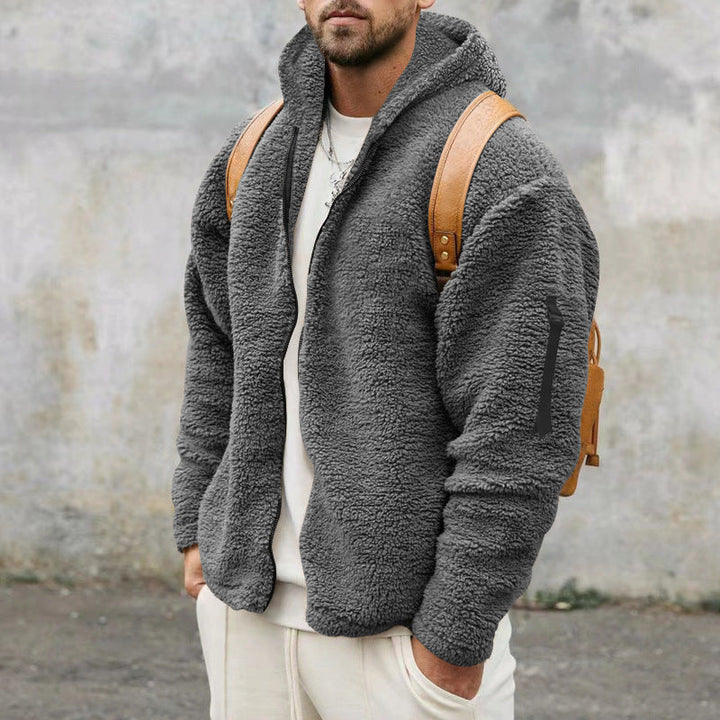 Fleecejacka - Varm - Huva - Teddyfleece - Fleece med dragkedja för män