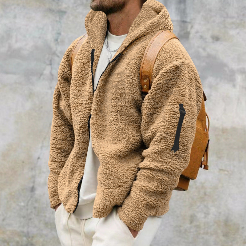 Fleecejacka - Varm - Huva - Teddyfleece - Fleece med dragkedja för män