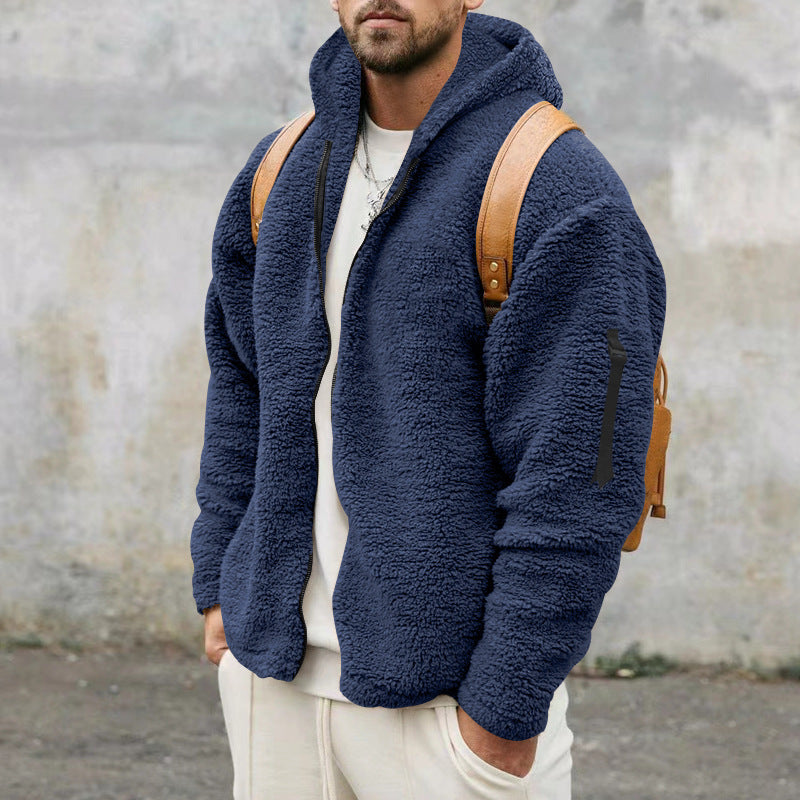 Fleecejacka - Varm - Huva - Teddyfleece - Fleece med dragkedja för män