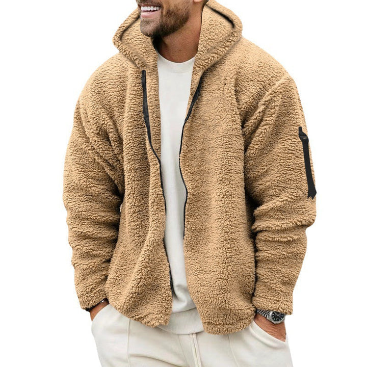 Fleecejacka - Varm - Huva - Teddyfleece - Fleece med dragkedja för män
