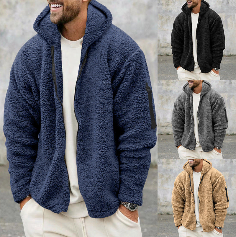 Fleecejacka - Varm - Huva - Teddyfleece - Fleece med dragkedja för män