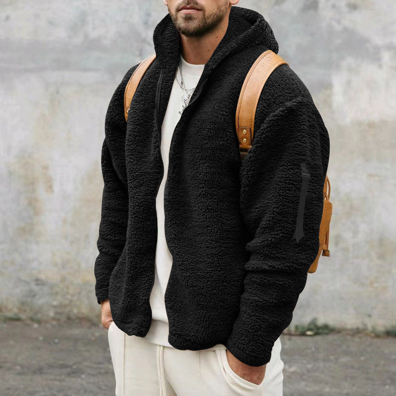 Fleecejacka - Varm - Huva - Teddyfleece - Fleece med dragkedja för män