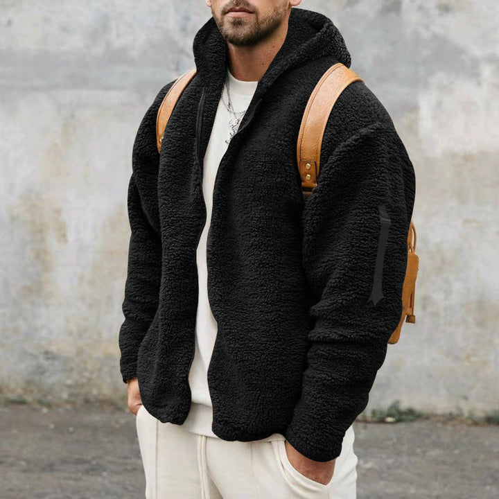 Fleecejacka - Varm - Huva - Teddyfleece - Fleece med dragkedja för män