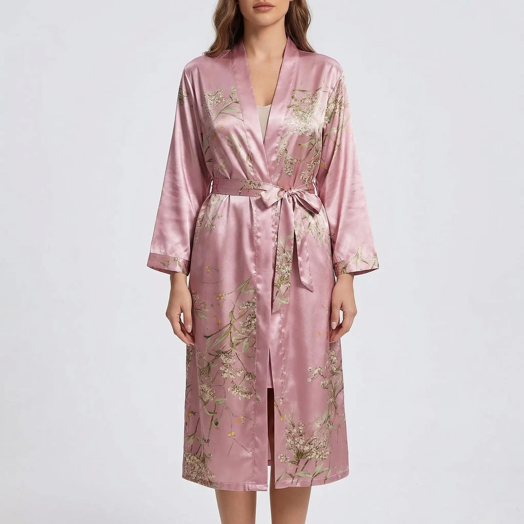 Set med kimono och slipklänning i blommigt tryck – Thelma