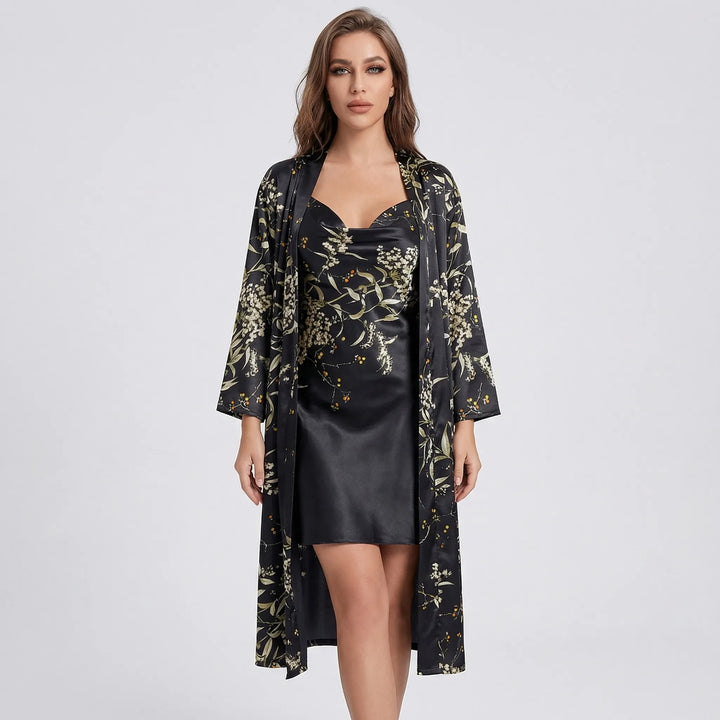 Set med kimono och slipklänning i blommigt tryck – Thelma