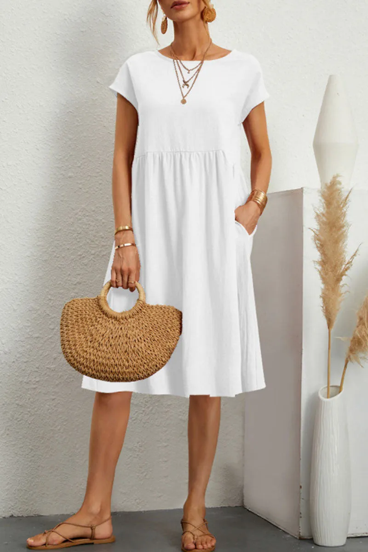 Fritidsklänning - Löst sittande knälång sommarklänning för kvinnor