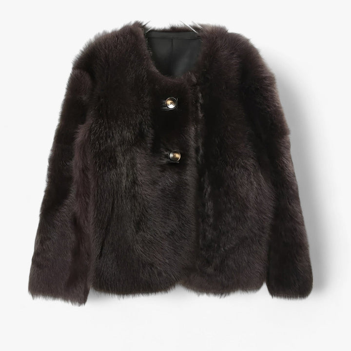 Fuskpälsjacka | Kort | Crew Neck | Cardigan i fuskpäls | Pälsjacka för kvinnor
