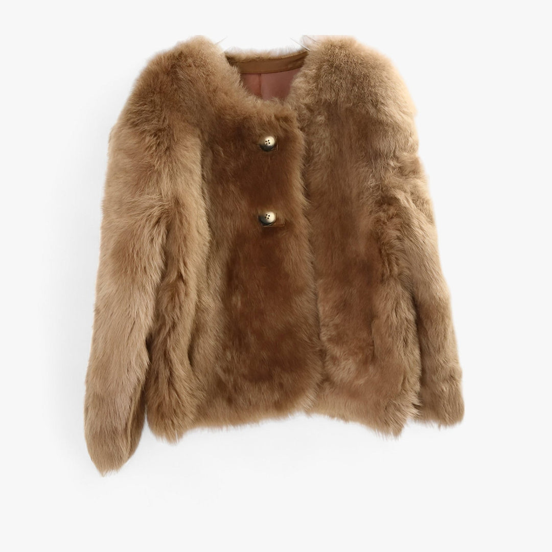 Fuskpälsjacka | Kort | Crew Neck | Cardigan i fuskpäls | Pälsjacka för kvinnor