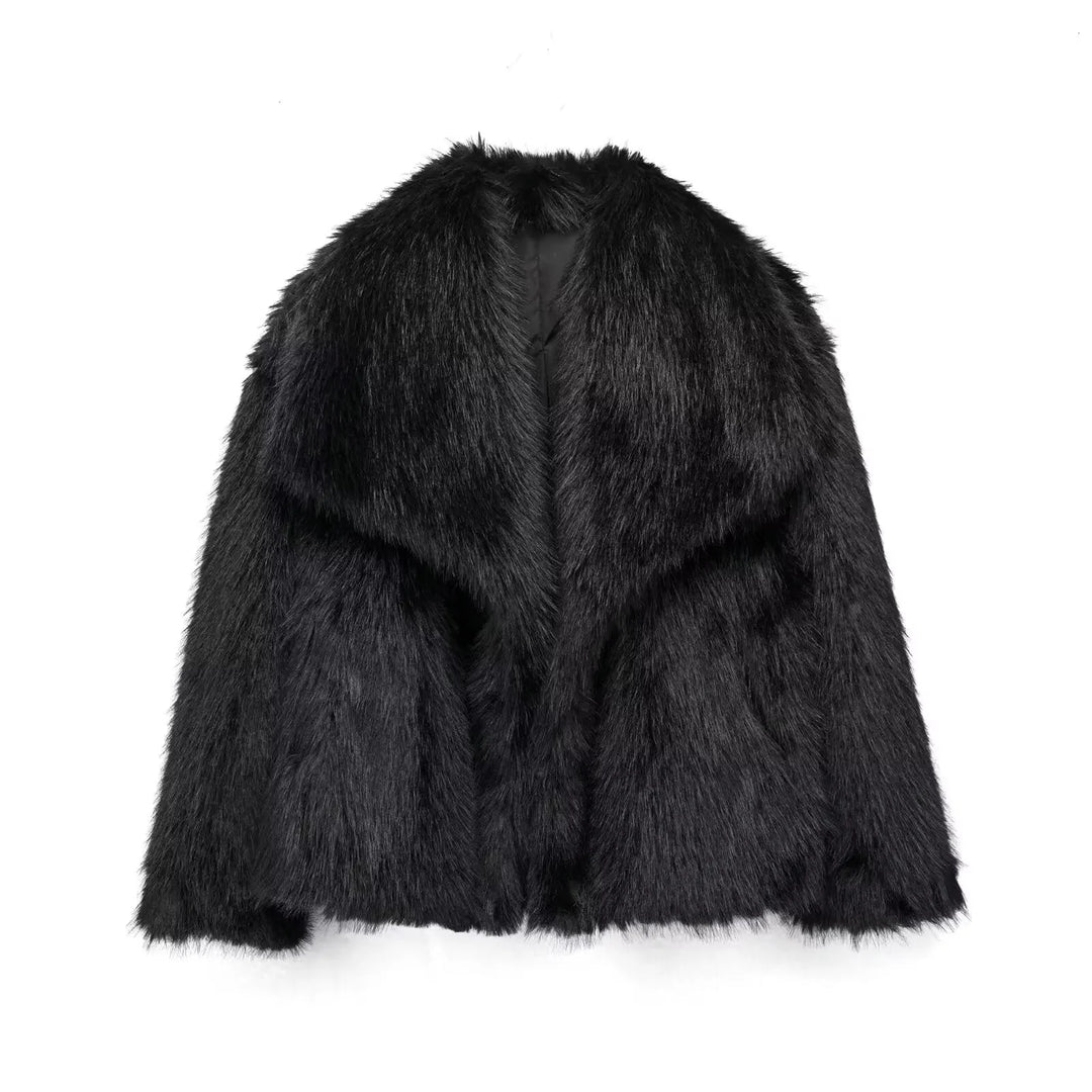 Fuskpälsjacka - Kort - Fluffig - Kappa med fuskpäls - Pälsjackor för kvinnor