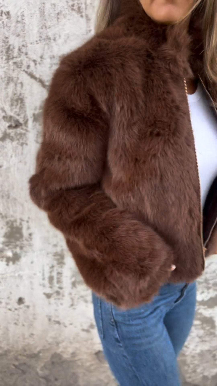 Fuskpälsjacka - Kort - Zip-Up - Fluffig jacka dam - Fake Fur damjackor