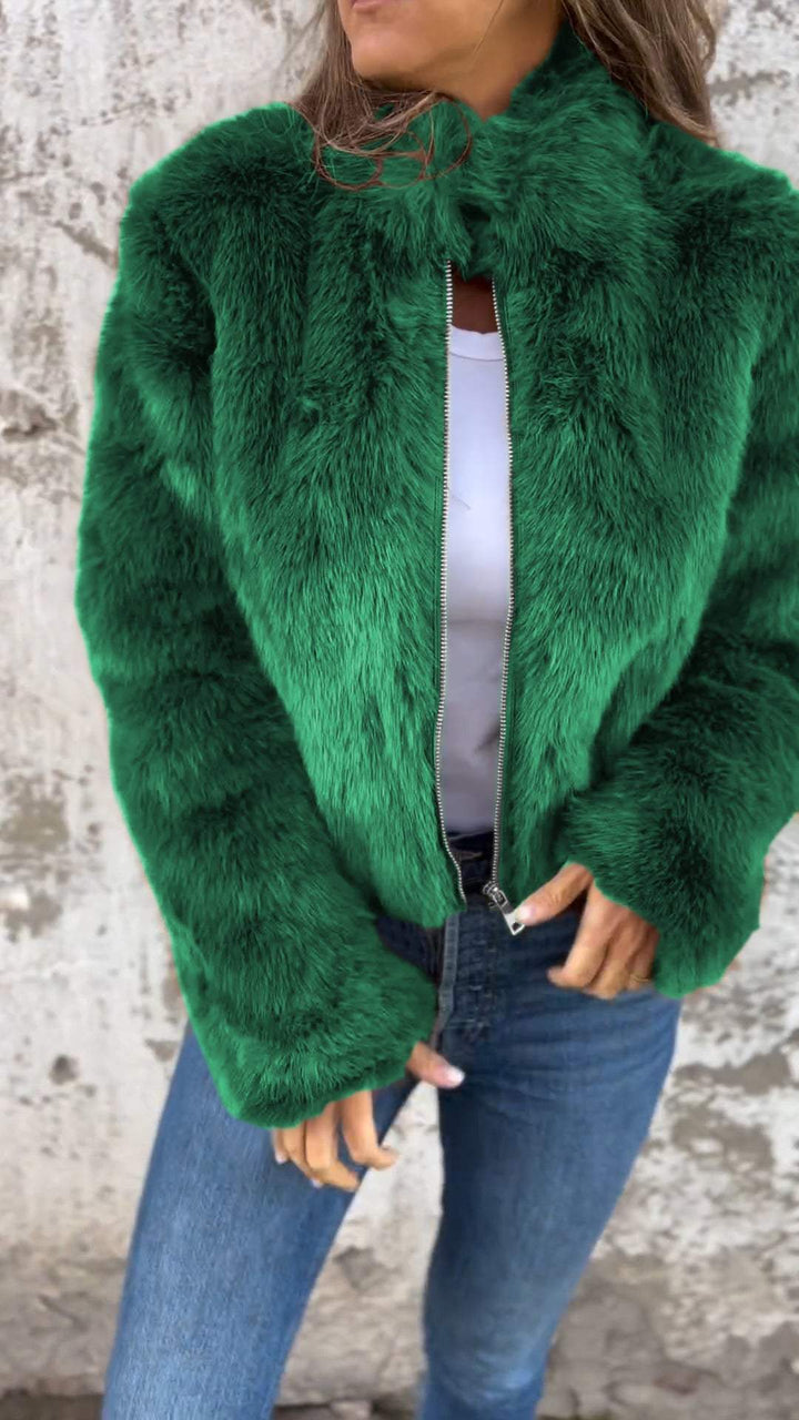 Fuskpälsjacka - Kort - Zip-Up - Fluffig jacka dam - Fake Fur damjackor