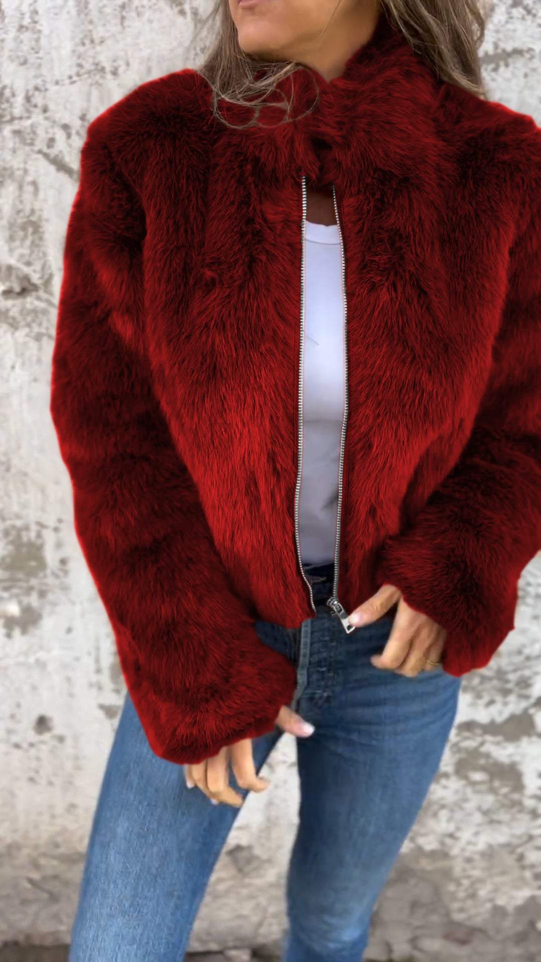 Fuskpälsjacka - Kort - Zip-Up - Fluffig jacka dam - Fake Fur damjackor