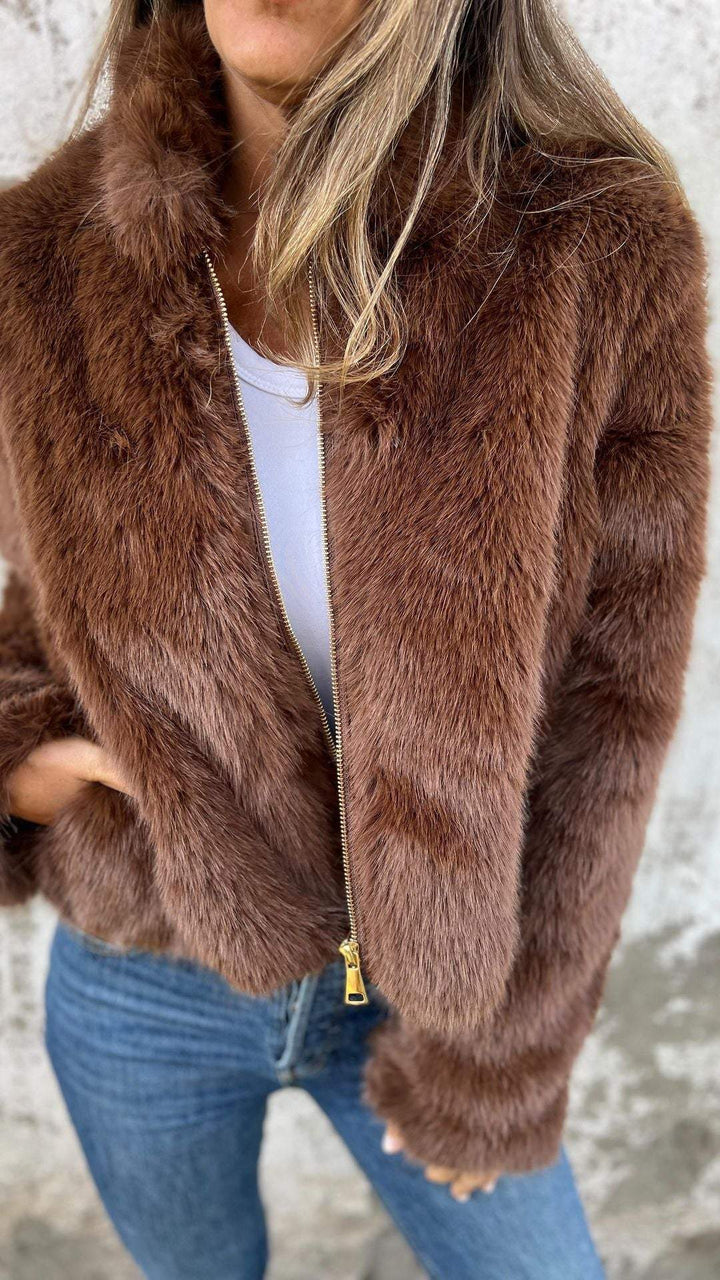 Fuskpälsjacka - Kort - Zip-Up - Fluffig jacka dam - Fake Fur damjackor