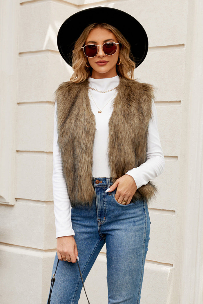 Fuskpälsväst | Opeb Front | Kort | Fur Gilet | Damväst