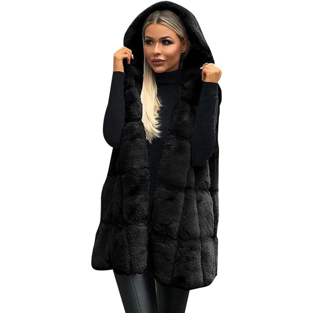 Gilet i Fuskpäls - Huvtröja med ärmlös huva för kvinnor Vinterväst Bodywarmer