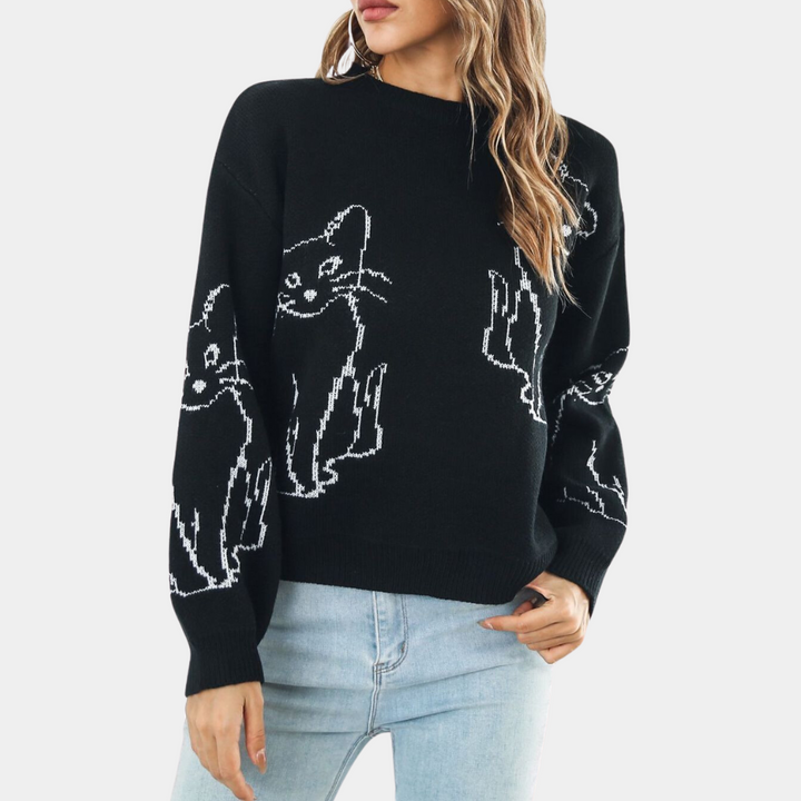 Kebell - Höstlig damtröja med kattmotiv