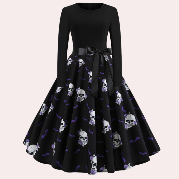 Halloween-klänning | Pumpamönster | Långärmad | Fit and Flare-klänning | Damklänning