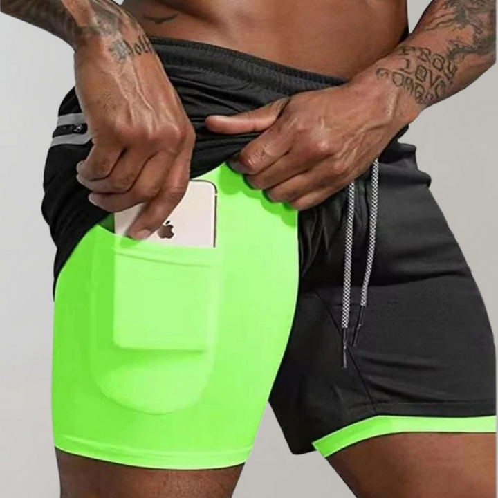 Herr 2-i-1 Träningsshorts med Multifunktion