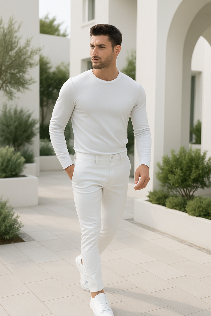 Herr Slim Fit Stretch Jeans med Fickor i Fräscha Färger