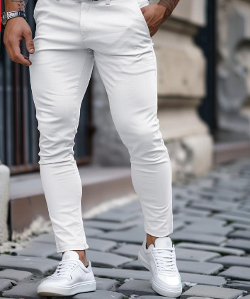 Herr Slim Fit Stretch Jeans med Fickor i Fräscha Färger