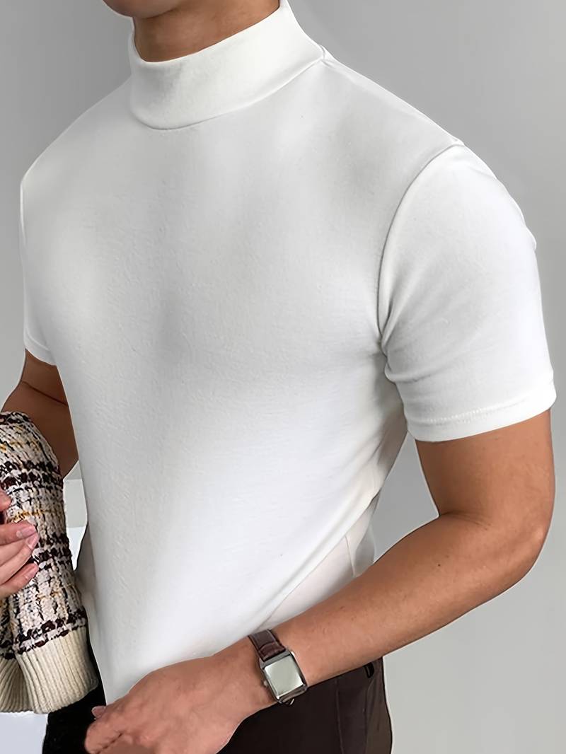 Herr T-shirt Hög Krage, Svart eller Vit