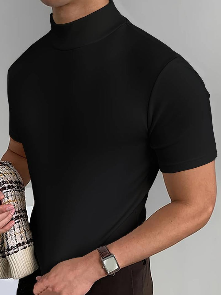 Herr T-shirt Hög Krage, Svart eller Vit