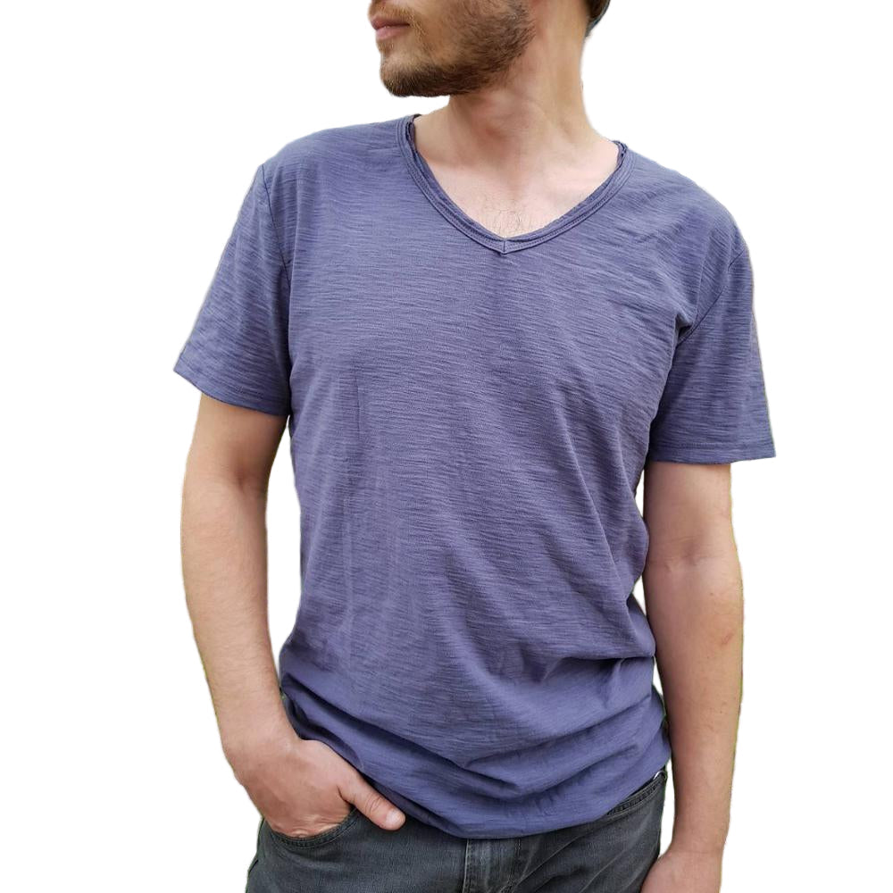 Herr V-ringad T-shirt med Slim Fit och Korta Ärmar