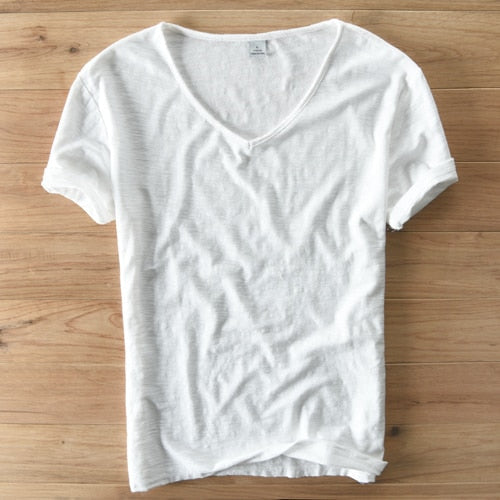 Herr V-ringad T-shirt med Slim Fit och Korta Ärmar