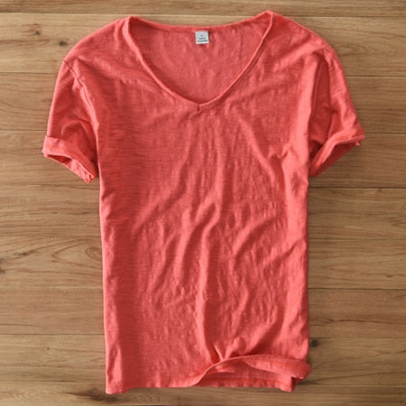 Herr V-ringad T-shirt med Slim Fit och Korta Ärmar