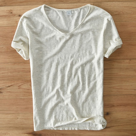 Herr V-ringad T-shirt med Slim Fit och Korta Ärmar