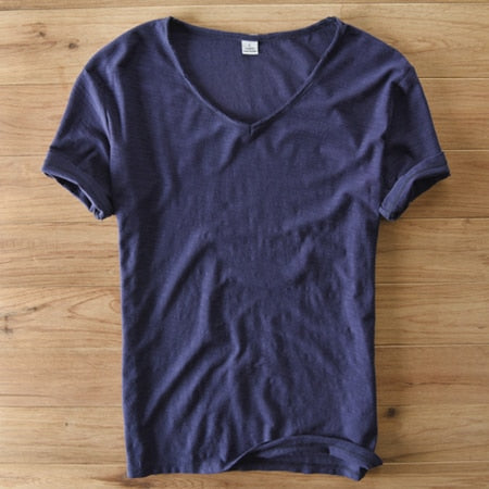 Herr V-ringad T-shirt med Slim Fit och Korta Ärmar