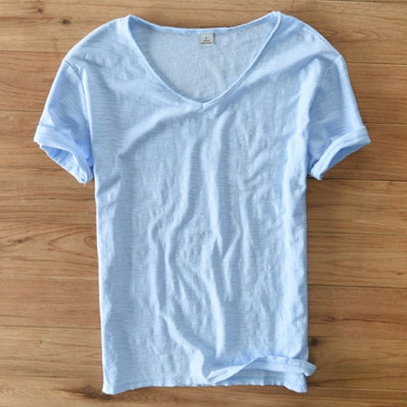 Herr V-ringad T-shirt med Slim Fit och Korta Ärmar