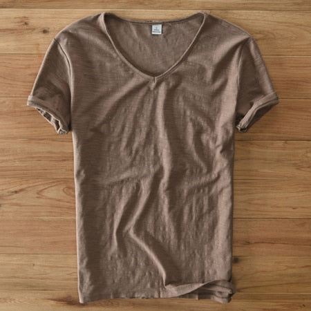 Herr V-ringad T-shirt med Slim Fit och Korta Ärmar
