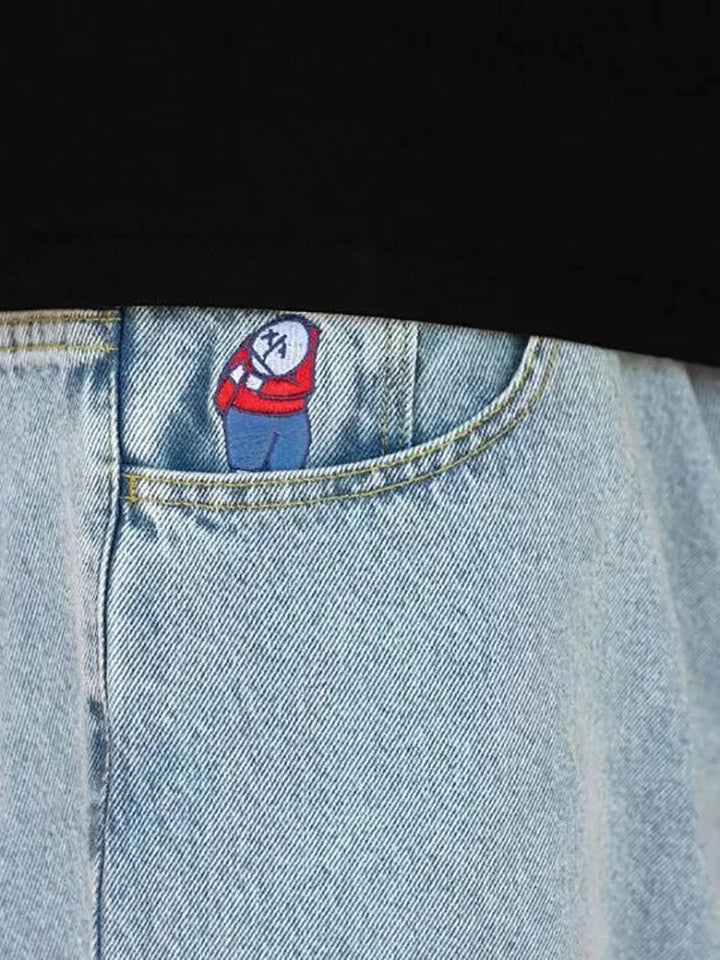 Herr Baggy Jeans med Vida Ben i Svart Denim