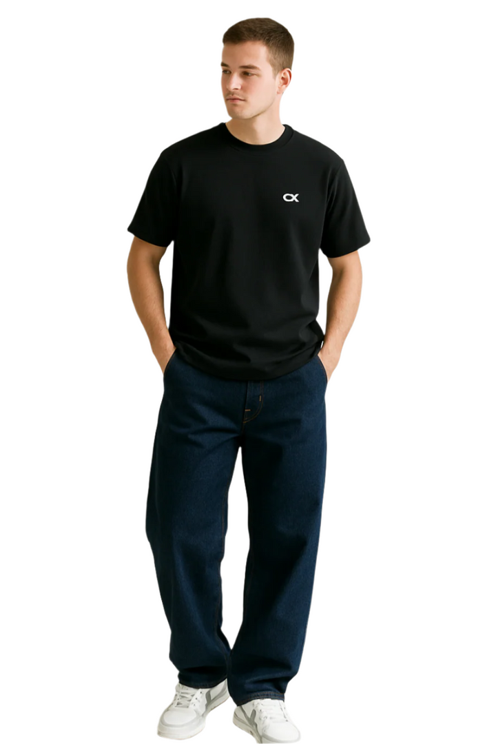 Herr Baggy Jeans med Vida Ben i Svart Denim