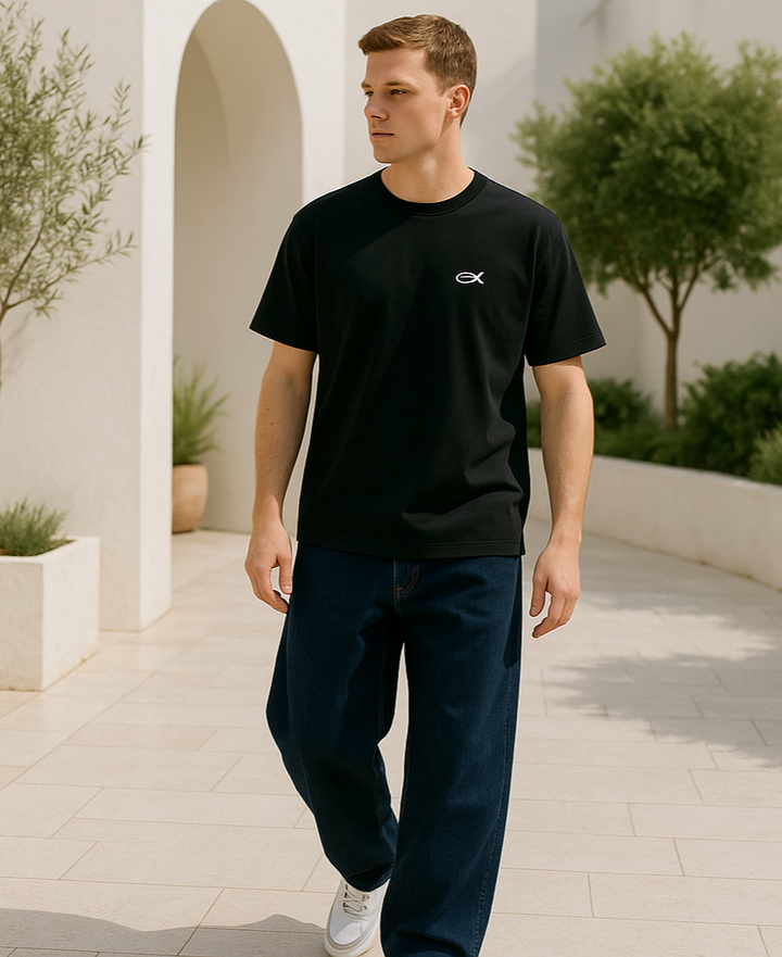Herr Baggy Jeans med Vida Ben i Svart Denim