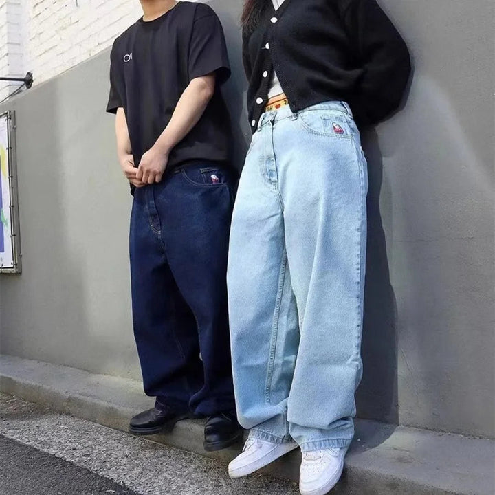 Herr Baggy Jeans med Vida Ben i Svart Denim