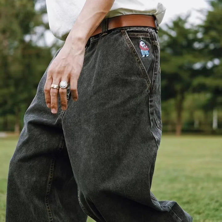 Herr Baggy Jeans med Vida Ben i Svart Denim