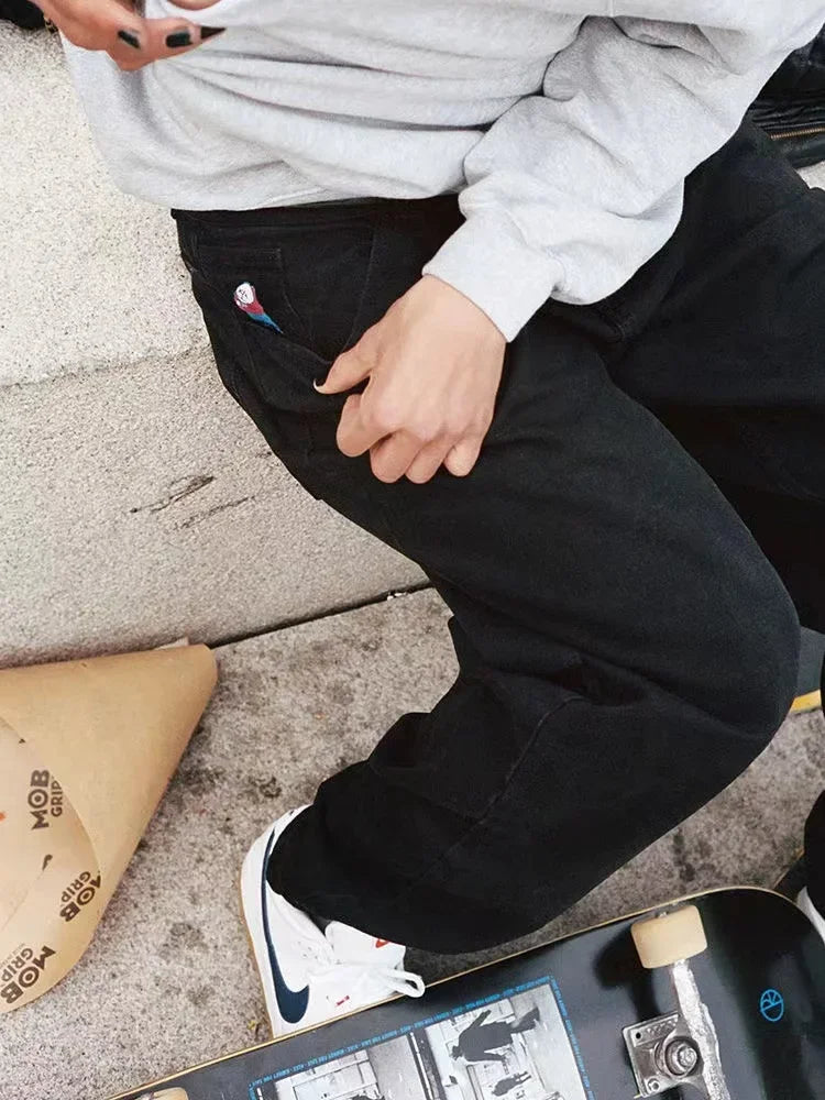 Herr Baggy Jeans med Vida Ben i Svart Denim