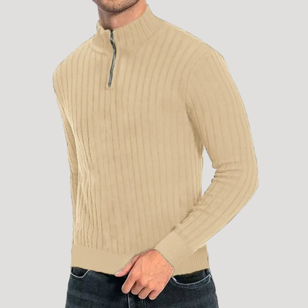 Herr Halvdraget Jumper Ribbad Textur