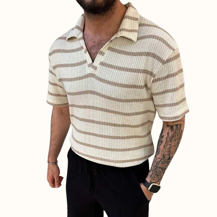 Herr Polo Skjorta med Johnny-krage i Luftiga Ränder