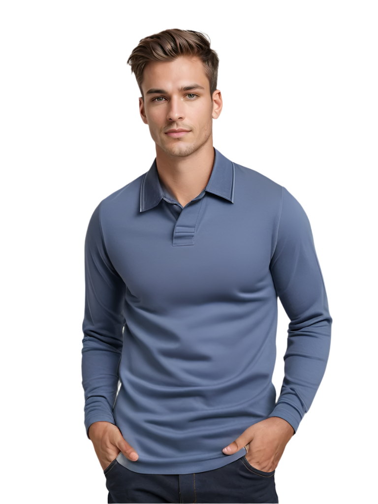 Herr Poloshirt Långa Ärmar Klassisk Krage Mjuk Bekväm