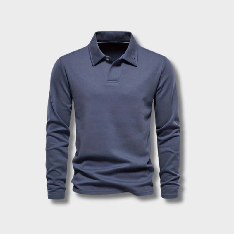 Herr Poloshirt Långa Ärmar Klassisk Krage Mjuk Bekväm