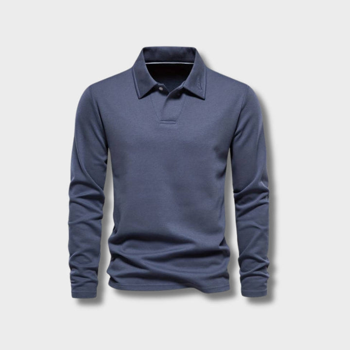 Herr Poloshirt Långa Ärmar Klassisk Krage Mjuk Bekväm